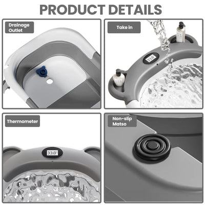 Portable Travel Bathtub, Collapsible Baby Bathtub, with Thermometer &1Soft Floating Cushion, with Drain Hole,For Baby 0-36 Month