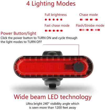 Rear Bike Tail Light USB Rechargeable Ultra Bright Taillights Fit On Bicycle Easy to Install for Cycling Safety Bicycle Light - Smarsty