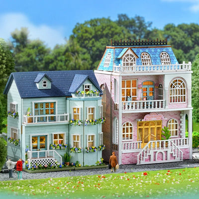 DIY Mini Wooden Doll House Assembly Building Model Pink Princess Villa Architecture Kit 3D Puzzle Dollhouse With Furniture Gifts by Smarsty