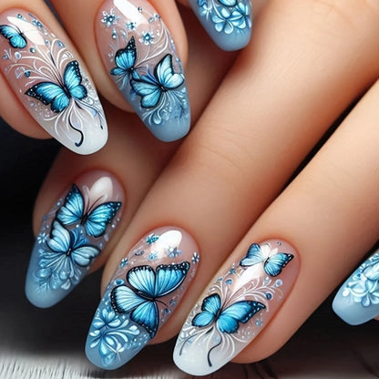 Stiletto Press On Nails Set with Black Silver Bowknot - Smarsty