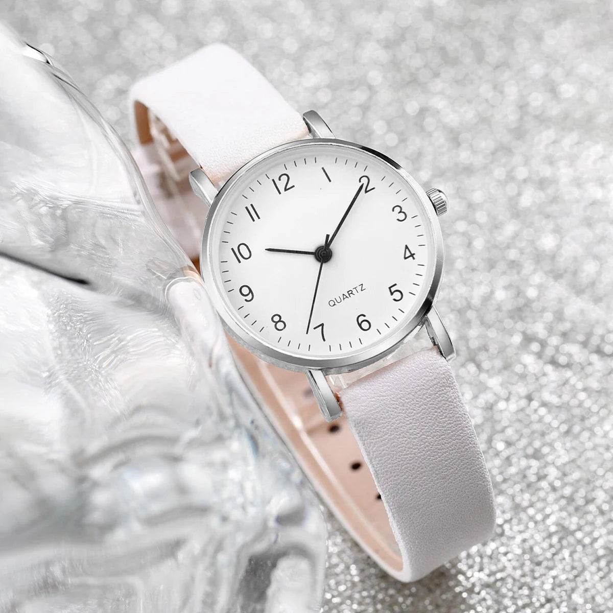 Fashion Women's Quartz Watch with Leather Band and Diamonds - Smarsty