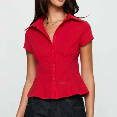 hirigin Women's Y2K Short Sleeve Plaid Button Down Shirt Button Down Blouses Tops Casual Summer Shirt Tops 90s Streetwear - Smarsty