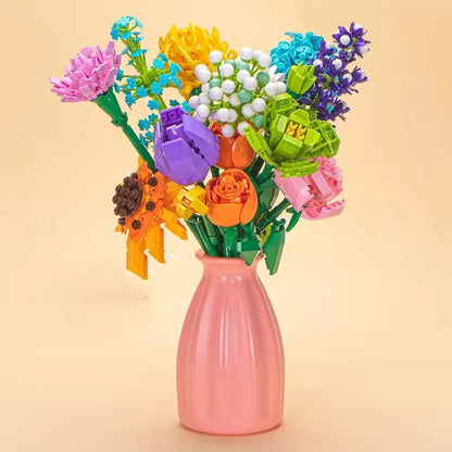 13 Styles Pretty Flower Building Blocks Rose Valentine's Lavender Peach Lily Of The Valley Tulip Bricks DIY Home Ornaments by Smarsty