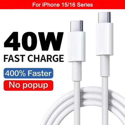Original 40W PD USB C Fast Charger Cable For Apple iPhone 16 15 14 13 12 11 Pro Max X XR 8 7 Plus iPad USB Type C Data Sync Line - Smarsty