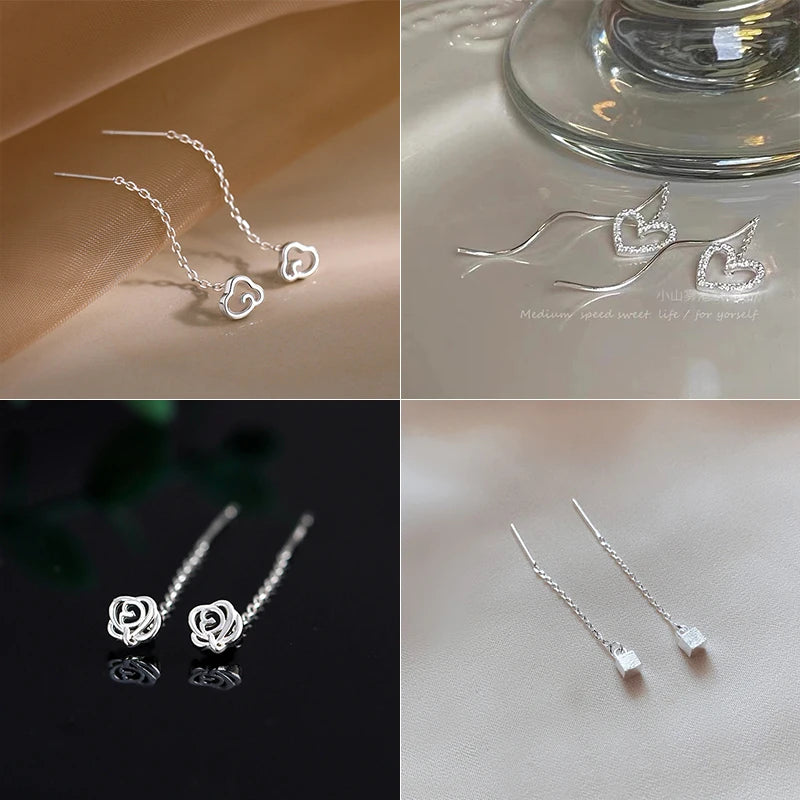 Trendy Long Tassel Heart Drop Earrings for Stylish Women - Smarsty