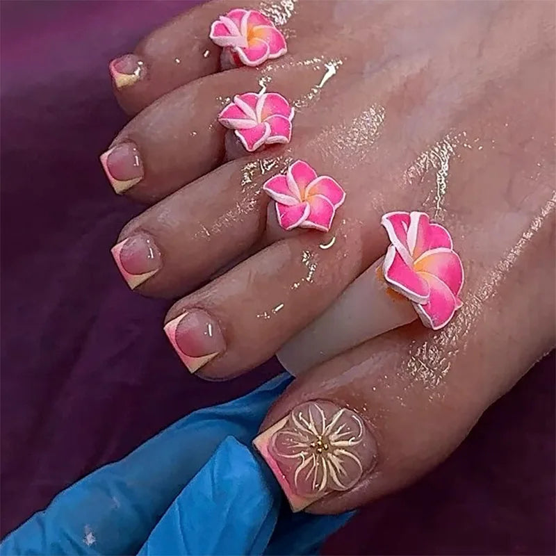 French False Toenails with Heart Rhinestone Design - Smarsty
