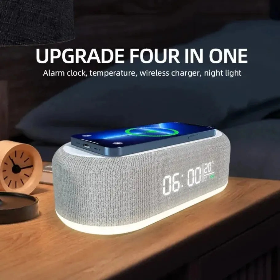 Alarm Clock Wireless Charger Night Light Thermometer Dock - Smarsty