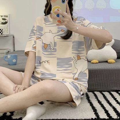New Pajamas Female Summer Large Size Short-Sleeved Homewear Suit Korean Version of the Student Sweet and Lovely Ladies Homewear - Smarsty