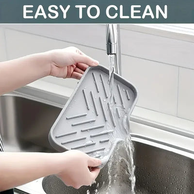 Sink Silicone Tray With drain Soap Sponge Storage Holder Countertop Sink Scrubber Brush Storage Rack Kitchen Organizer by Smarsty