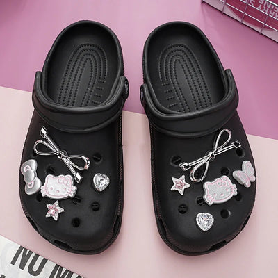 MINISO Hello Kitty Shoe Charms Set Silver Katie KT Cat Girls Women Sandals Accessories Hole Shoes Slippers & Clogs Decoration - Smarsty