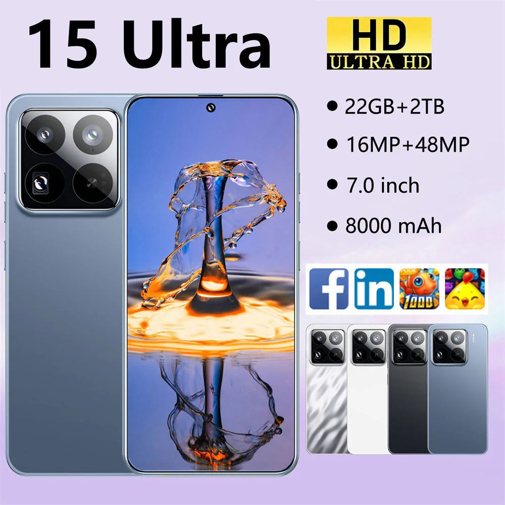 New 2025 HOT 15 Ultra 7.0HD Global Edition Original Smart Dual Card Facial Recognition Function 8000mAh Battery
