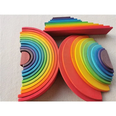 High Quality Wooden Toys Lime Wood Rainbow Arch Stacking Blocks Building Semi Color Sorting Peg Dolls Balls Slat for Kids Play - Smarsty