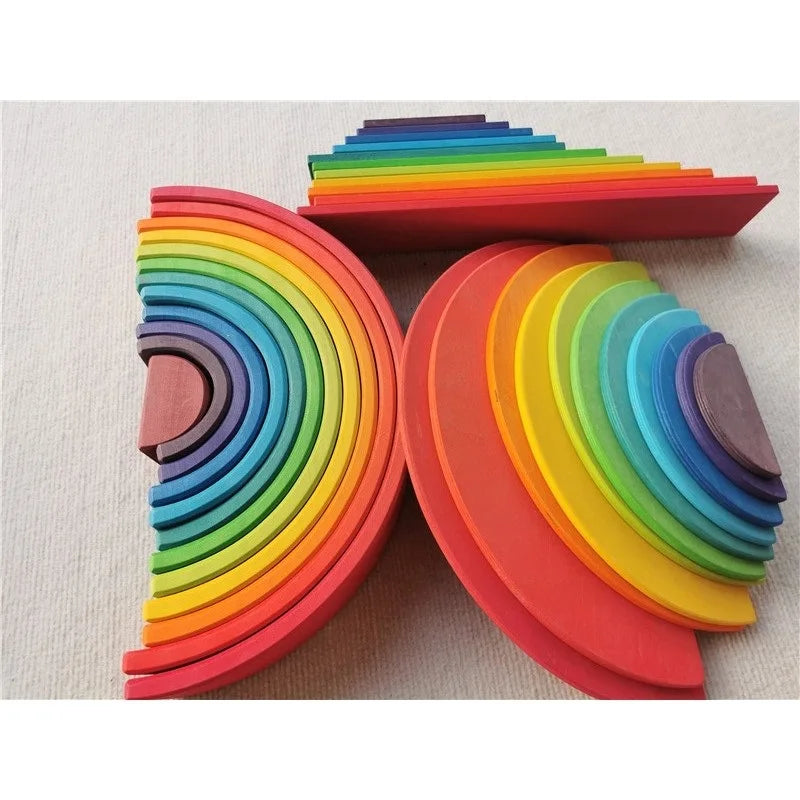 High Quality Wooden Toys Lime Wood Rainbow Arch Stacking Blocks Building Semi Color Sorting Peg Dolls Balls Slat for Kids Play - Smarsty