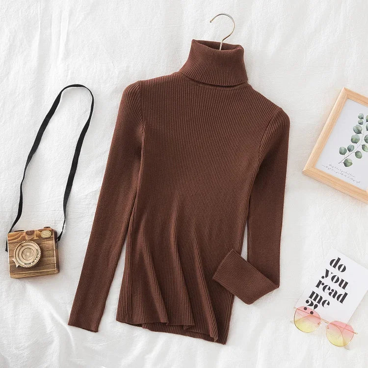 2025 Women Turtleneck Sweater Knitted Soft Pullovers Cashmere Jumpers Basic Solid Soft Sweaters Women Autumn Winter Casual Top - Smarsty
