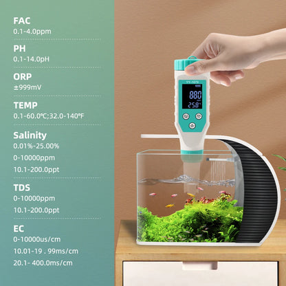 Digital Chlorine PH Tester 7 in 1 Water Quality Analyzer - Smarsty