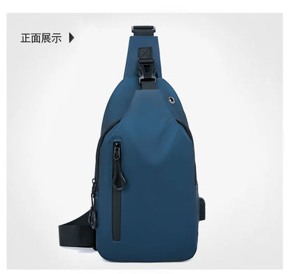 Mens Nylon Chest Bag With USB Charging Compact Crossbody - Smarsty