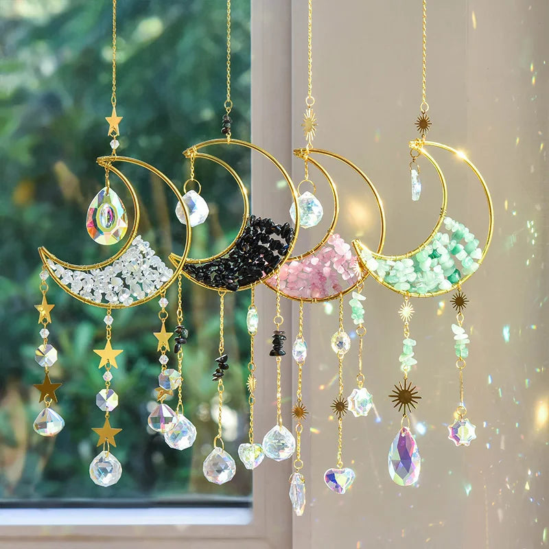 Gold Moon Crystal Suncatcher Wind Chime for Rainbow Effects - Smarsty