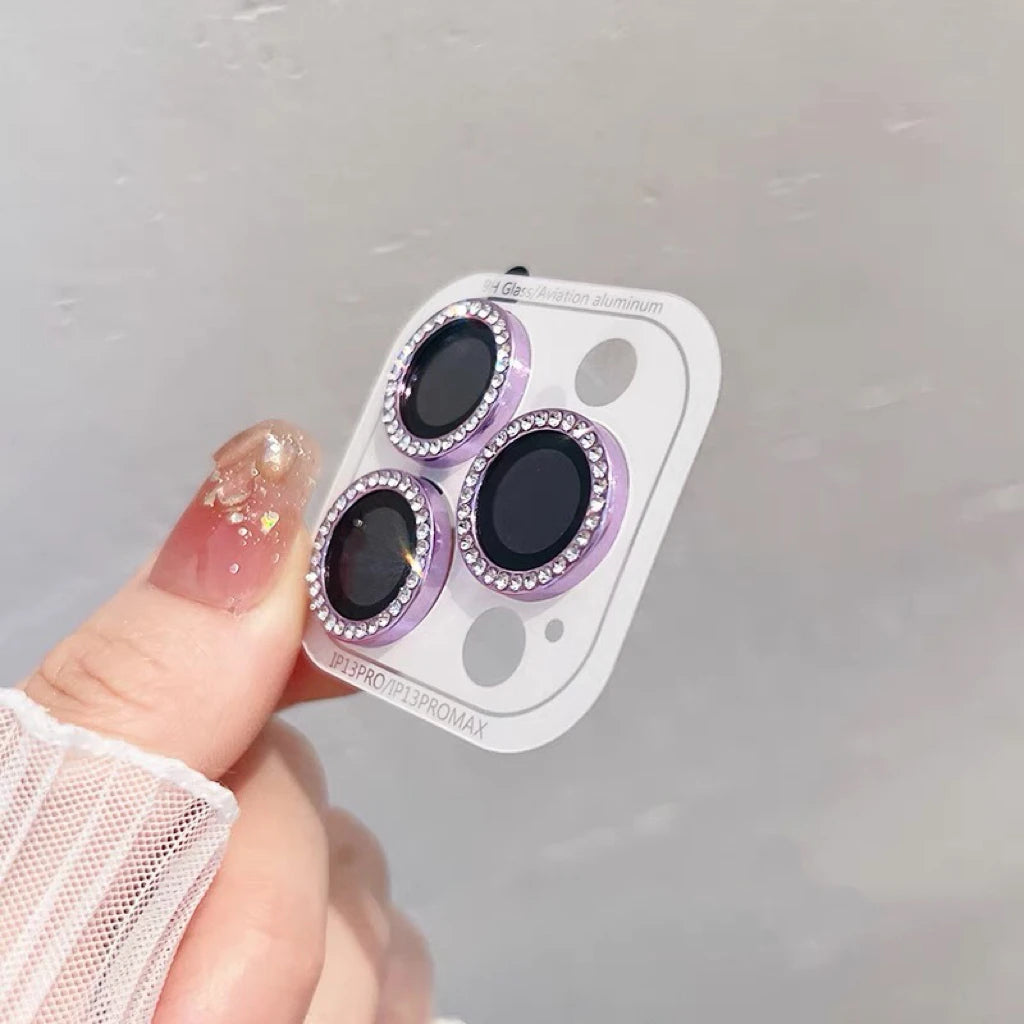 3-2Pcs Luxury Diamond Camera Protector For IPhone 17 16 15 14 13 Pro Max Plus Glitter Ring Lens Glass Back Lens Cap Shinny Cover - Smarsty