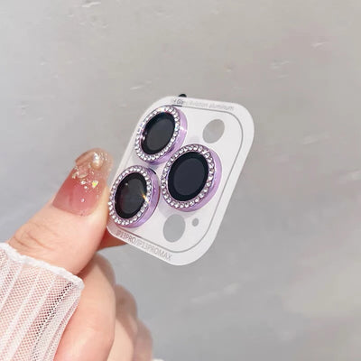 3-2Pcs Luxury Diamond Camera Protector For IPhone 17 16 15 14 13 Pro Max Plus Glitter Ring Lens Glass Back Lens Cap Shinny Cover - Smarsty