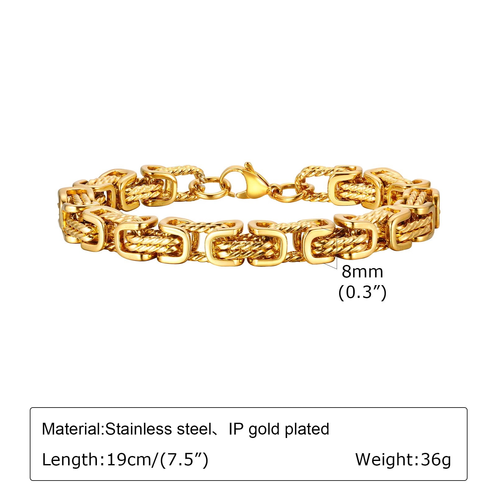 Mens Chunky Byzantine Bracelet Stainless Steel Wristband - Smarsty
