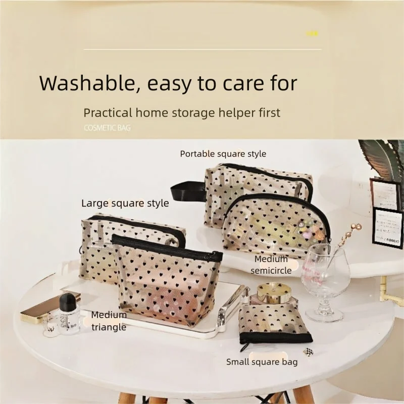 Mesh Heart Makeup Bags Waterproof Washable Organizer - Smarsty