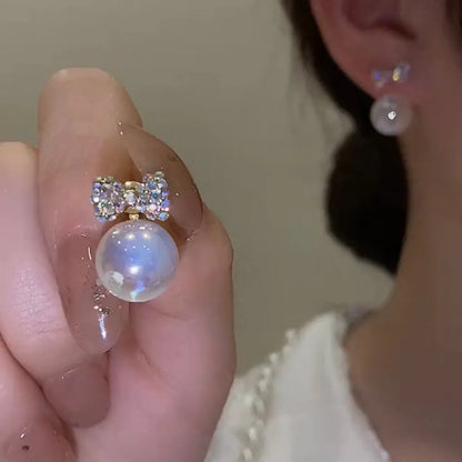 Pearl Long Earrings With Rhinestones For Wedding Fashion - Smarsty