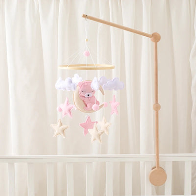 Wooden Crib Mobile Baby Bed Bell Rattle Toy Soft Felt Cartoon Bear Mobile Hanging Newborn Music Box Bed Bell Hanging Bracket Toy by Smarsty