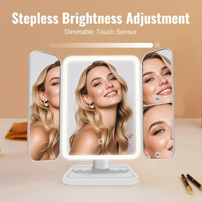 LED Trifold Makeup Mirror with Adjustable Brightness - Smarsty