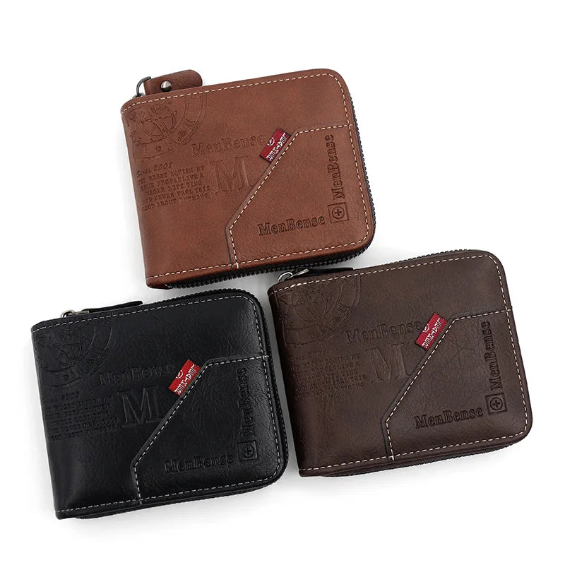 New Men Zipper Wallets Short Card Holder Vintage Male Wallet High Quality PU Leather Classic Coin Pocket Wallet For Boys - Smarsty