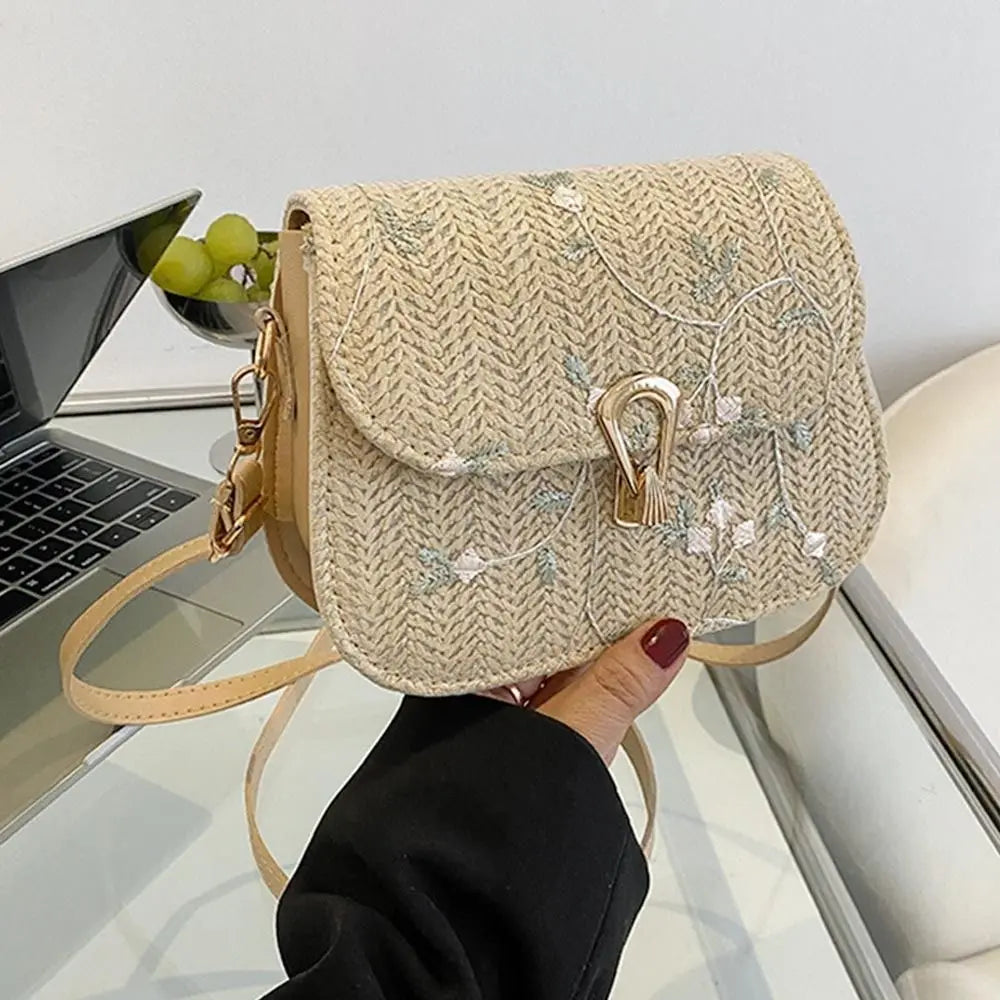 Straw Saddle Bag Crossbody Embroidered For Women Trendy - Smarsty