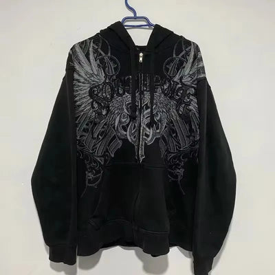 American Y2K New Fashion Trend Fleece Padded Zipper Hoodie Women Street Hip Hop Joker Loose Sweatshirt Couple Casual Punk Hoodie - Smarsty