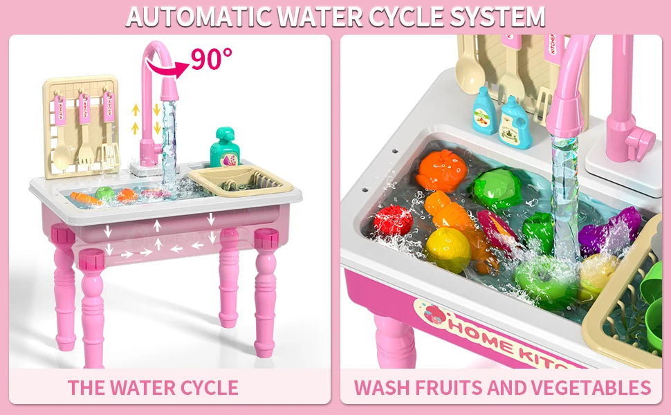 Play Kitchen Sink Toy with Running Water, Dishwasher and Upgraded Automatic Water Cycle System