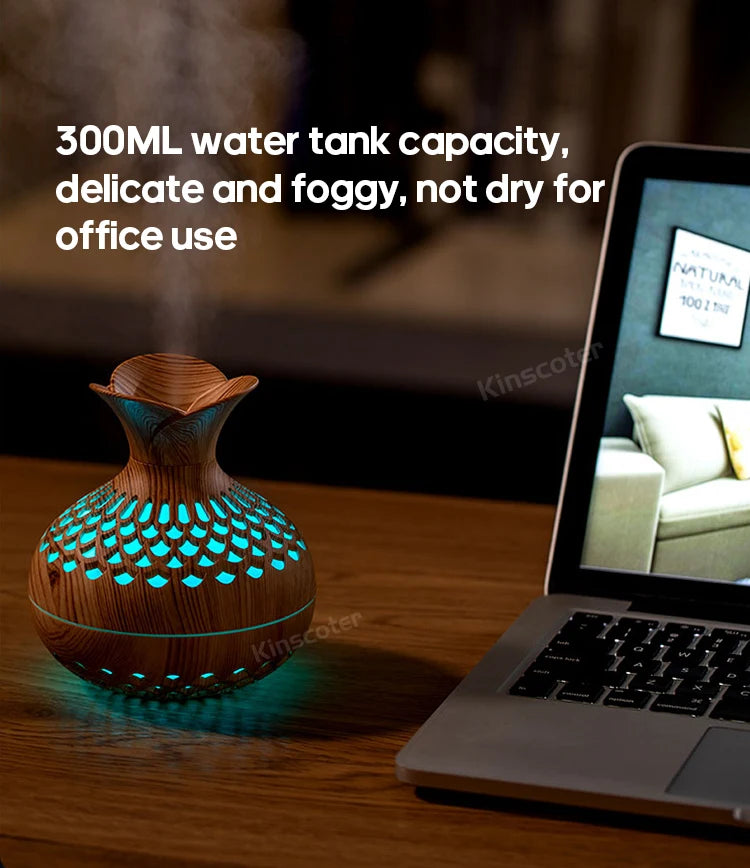 Wood Grain USB Humidifier for Hydration and Aromatherapy - Smarsty