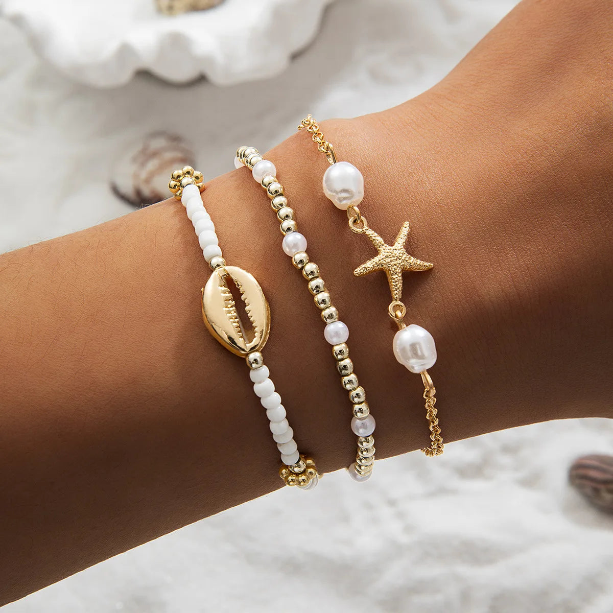 3Pcs Summer Shell Bracelet Set with Starfish Charm - Smarsty