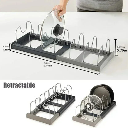 Expandable Pots and Pans Storage Rack for Cabinets Pot and Lid Holder with 6 Adjustable Shelves for Kitchen Organization Tools