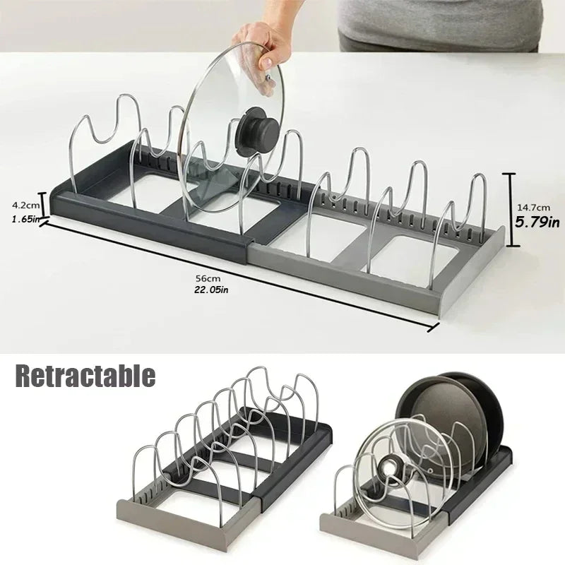 Expandable Pots and Pans Storage Rack for Cabinets Pot and Lid Holder with 6 Adjustable Shelves for Kitchen Organization Tools
