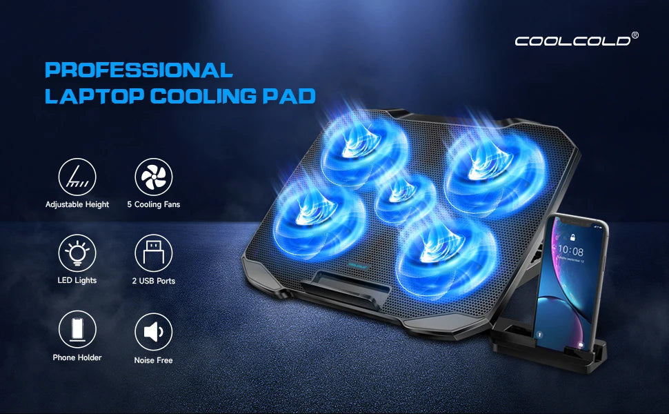 Laptop Cooling Pad 12 17 Inch With Five Quiet Fans
