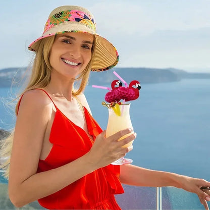 Flamingo Drinking Straws with Tropical Umbrellas for Parties - Smarsty