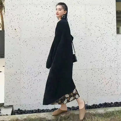 white Long Cardigan for women 2025 new winter clothes Knitted fluffy long sleeve Cashmere sweater coat korean style warm vintage - Smarsty