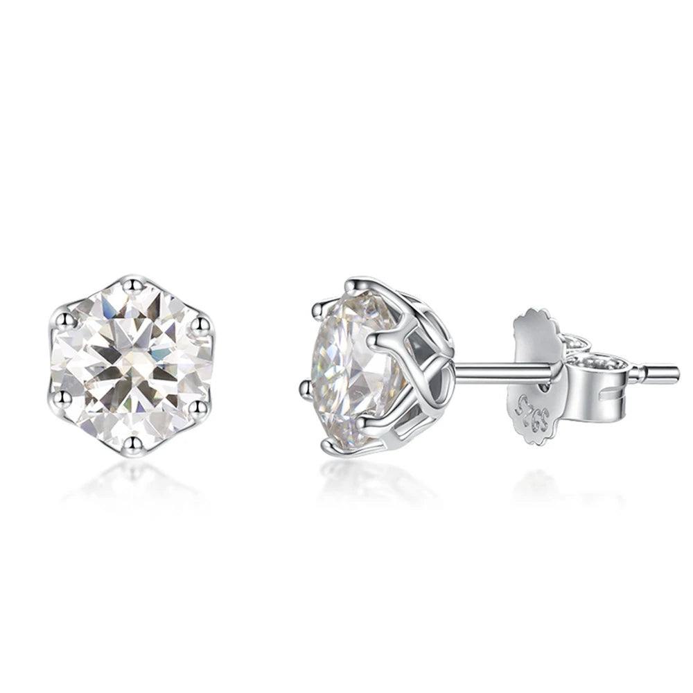Moissanite Stud Earrings Sterling Silver VVS D Sparkle - Smarsty
