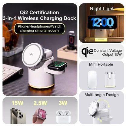 Qi2 3 In 1 Wireless Charger Station With Night Lamp - Smarsty
