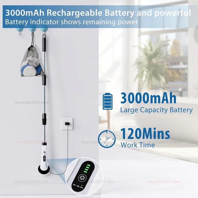 9 in 1 Electric Spin Scrubber Cordless Cleaning Brush Shower Scrubber Adjustable Extension Handle Waterproof For Tub Tile Floor - Smarsty