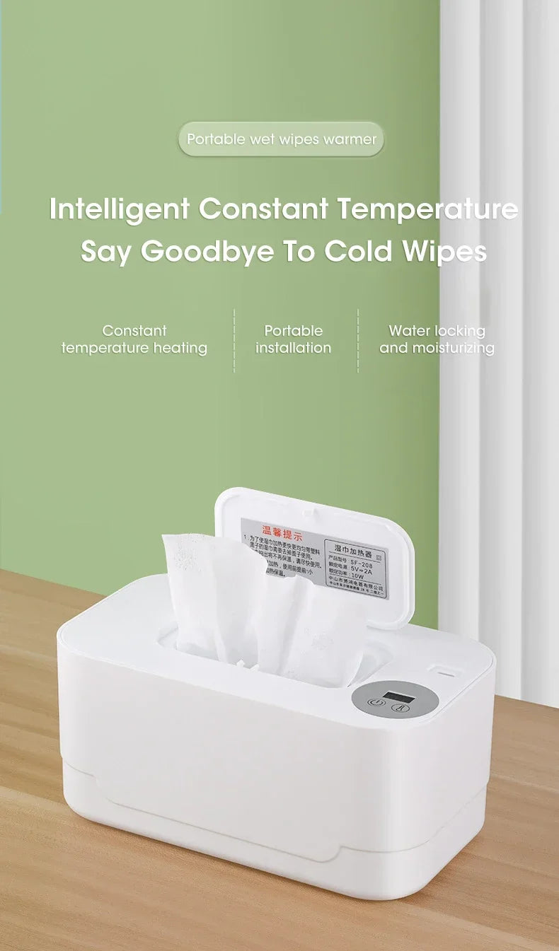 Baby Wipe Warmer Heater with LED Display Wet Towel Dispenser Portable USB Charge Baby Wipe Warmer Napkin Heating Box Home/Car - Smarsty