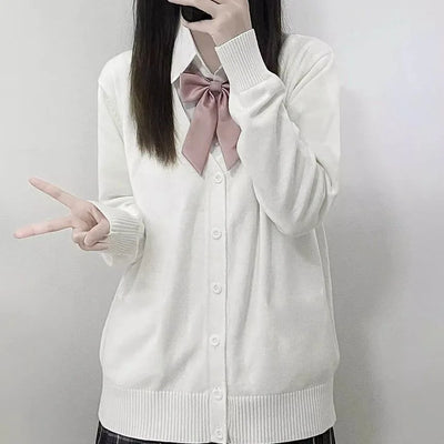 Japanese fashion solid color V-neck knitted sweater,original newJK uniform cardigan top,autumn and winter women's cotton sweater - Smarsty