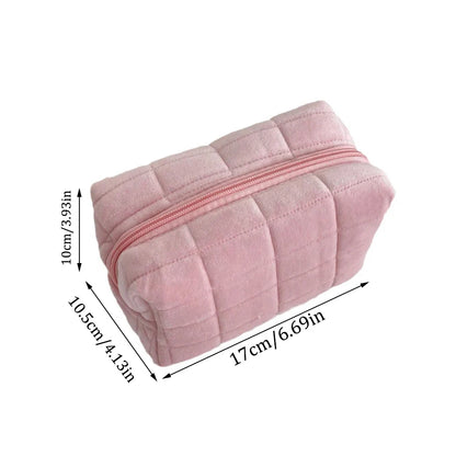 Cute Plush Makeup Bag for Women Portable Travel Small Cosmetic Bags Solid Color Zipper Toiletry Bag Washing Pouch Storage Bags - Smarsty