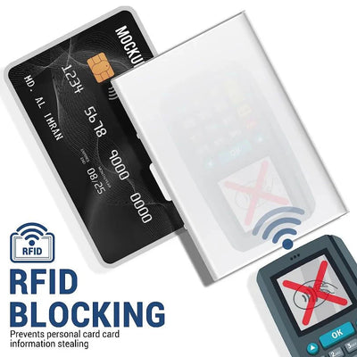 Antitheft ANTI Rfid Blocking ID Bank Credit Card Holder Wallets Men Slim Thin Aluminum Box Metal Mini Minimalist Cardholder Case - Smarsty