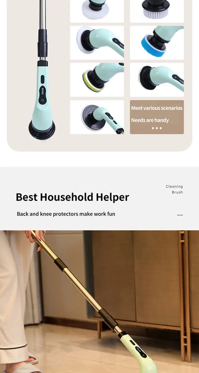 9 in 1 Electric Spin Scrubber Cordless Cleaning Brush Shower Scrubber Adjustable Extension Handle Waterproof For Tub Tile Floor - Smarsty