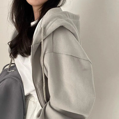 Autumn Winter Hooded Hoodies Women Casual Streetwear Zip Up Sweatshirts Long Sleeve Jackets Harajuku Y2K Crop Tops Hood Shirt - Smarsty