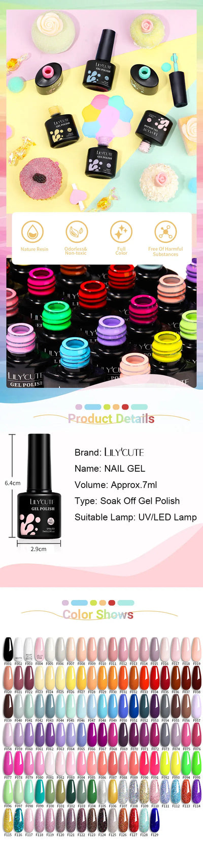 LILYCUTE 6 Pcs Gel Nail Polish Set Bright Pink Varnish - Smarsty