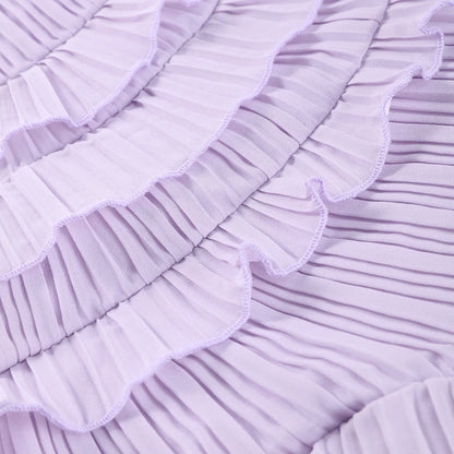 Chic pleated halter neck long vacation dress high quality purple strapless Lotus Edge Maxi Dress 2025 New Lady Vacation Gowns